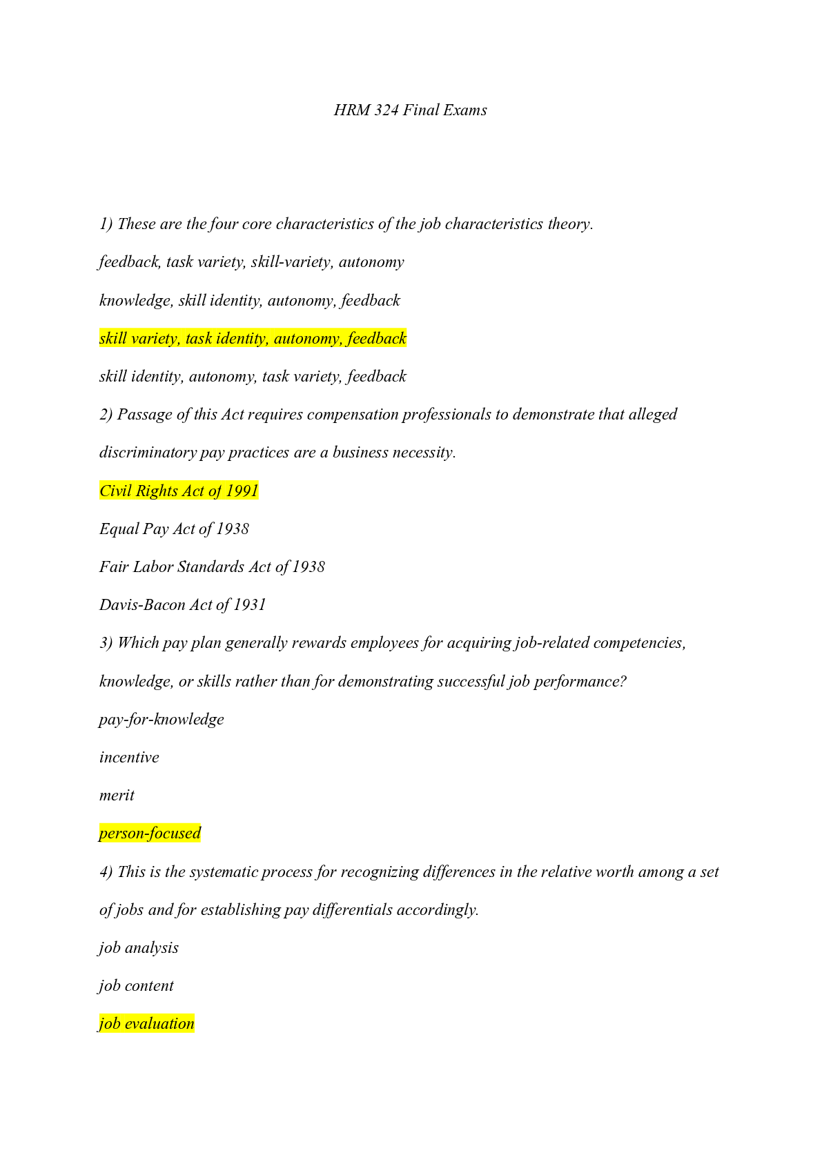 Preview image of HRM 324 Final Exams latest (updated) document